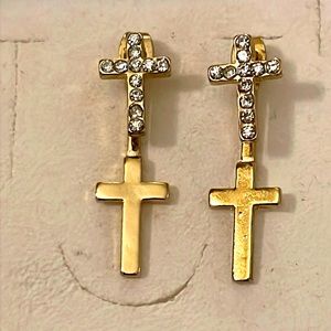 💜3/$10 Gold Tone CZ Cross Earrings